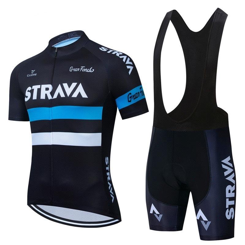 New Strava Cycling Suit Men's Outdoor Sports Cycling Short Sleeve Strap Shorts Set