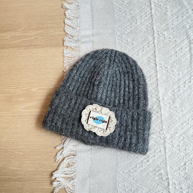 Label Knitted Hat Winter Thickened Warm Woolen Hat Fashion Versatile Lace Cloth Label Hat
