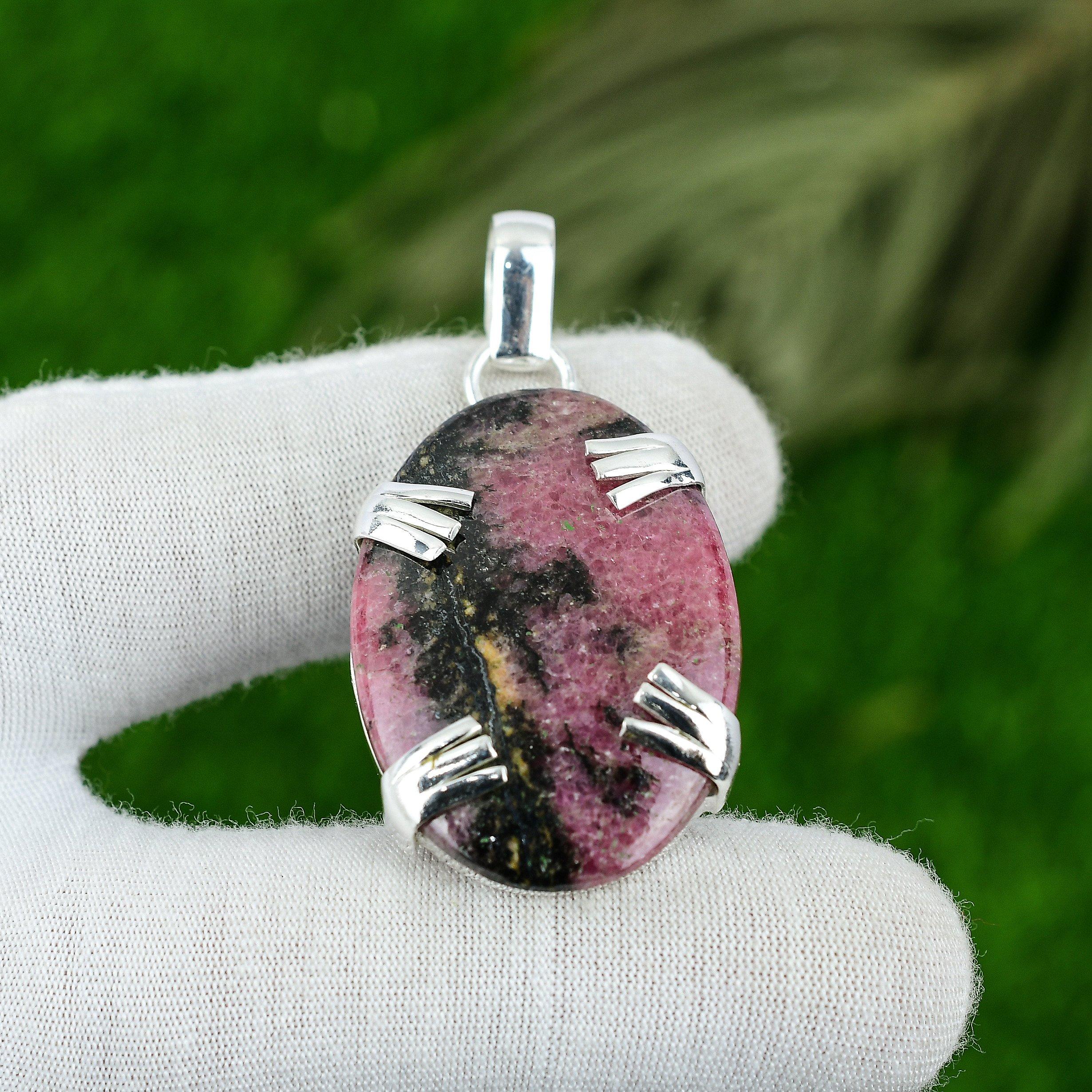 Womens day Sale 925 Sterling Silver Natural Rhodonite Engagement Pendant Jewelry