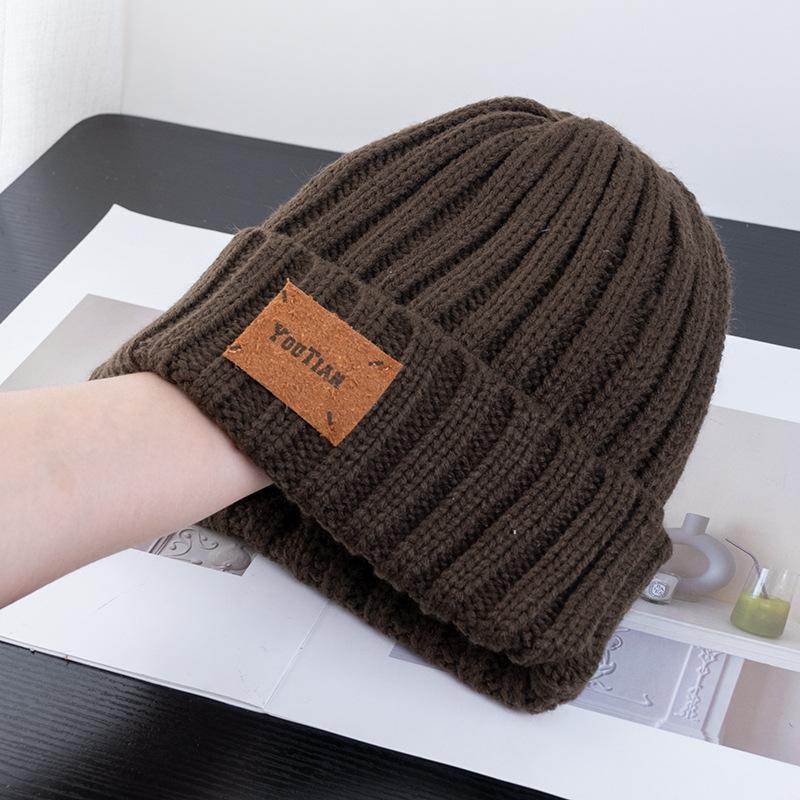 

Винтажная кожаная шапка с этикеткой, женские осенне-зимние шапки, теплые вязаные шапки в полоску one size темно-коричневого