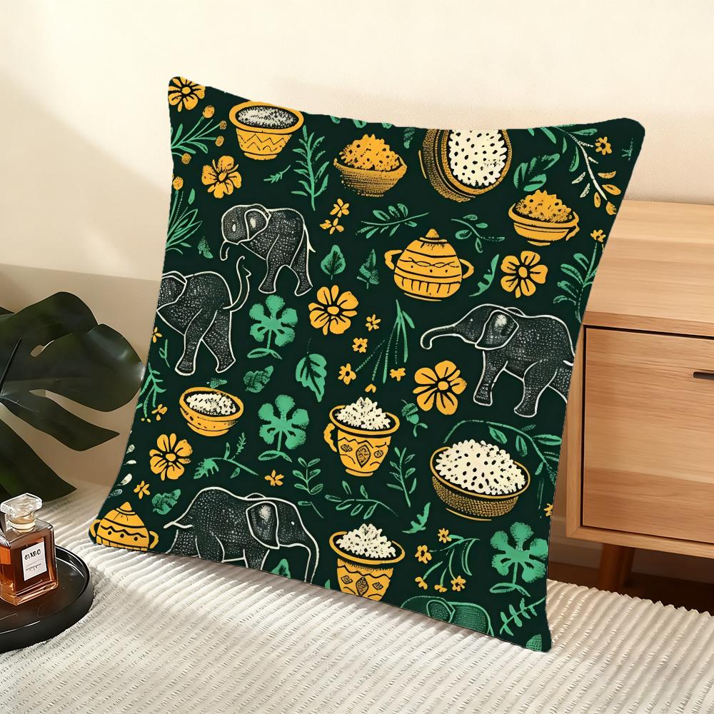 Elephant and flower Cushion Cover Soft Short Plush Pillow Cover Smooth Cozy Texture Aesthetic Cushion Case Home Decor