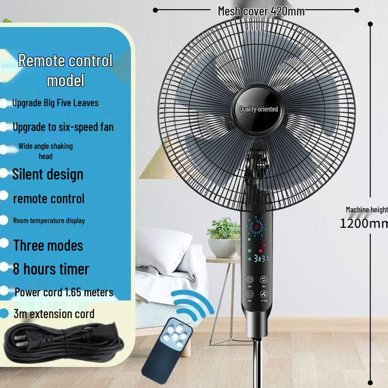 Ventilatore Elettrico Silenzioso a Risparmio Energetico: Ventilatore da Pavimento/Scrivania Oscillante Radiocomandato con Timer Meccanico, Design Verticale e Grande Flusso d'Aria