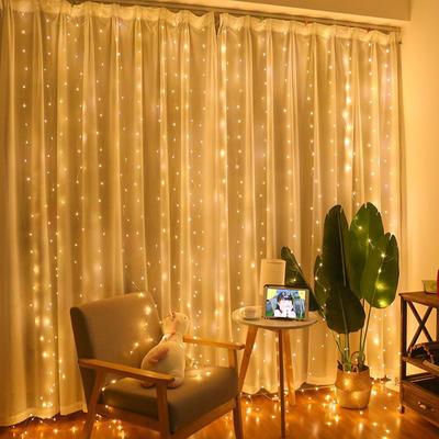 LED Copper Wire Curtain Lights with Remote Control - Christmas Decoration Star Fairy String Lights