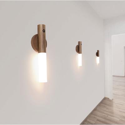 LED USB Kablosuz Ahşap Sopa Gece Lambası Sıcak Hareket Sensörü Duvar Lambası Koridor Dolap Dolap Işık Dekor Ev Işık
