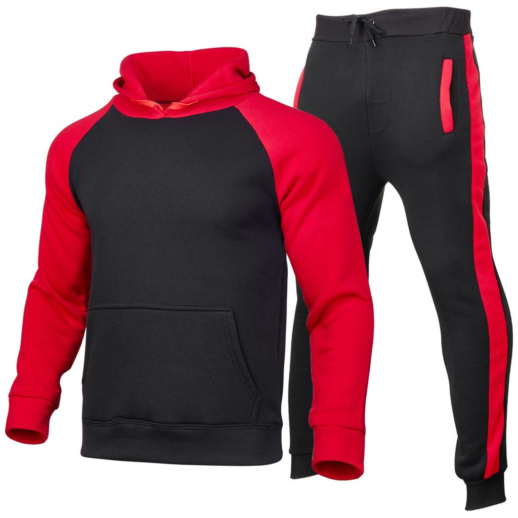 2024 Herren Jogginganzug Raglanärmel Sport Hoodie Set Zweiteilig Mit Kapuze Und Taschen Sweatshirtanzug