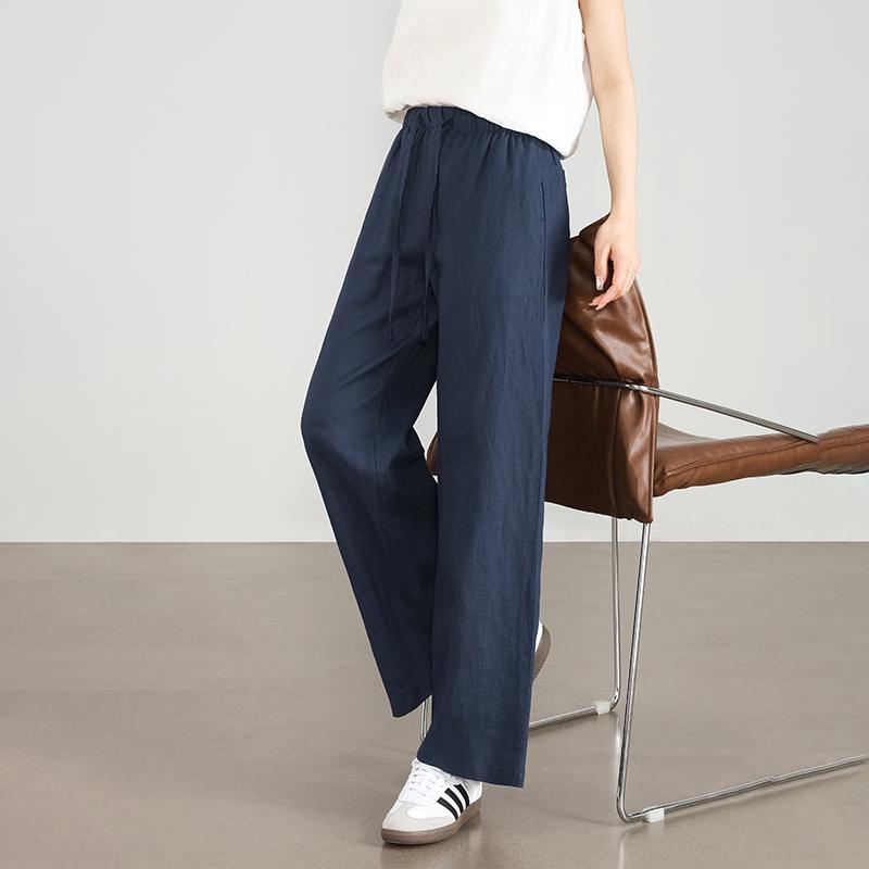 

Premium Linen Women s Cropped Wide-Leg Trousers - Summer 2026, Loose Fit, High-Waisted, Draped, Straight-Leg Pants XL