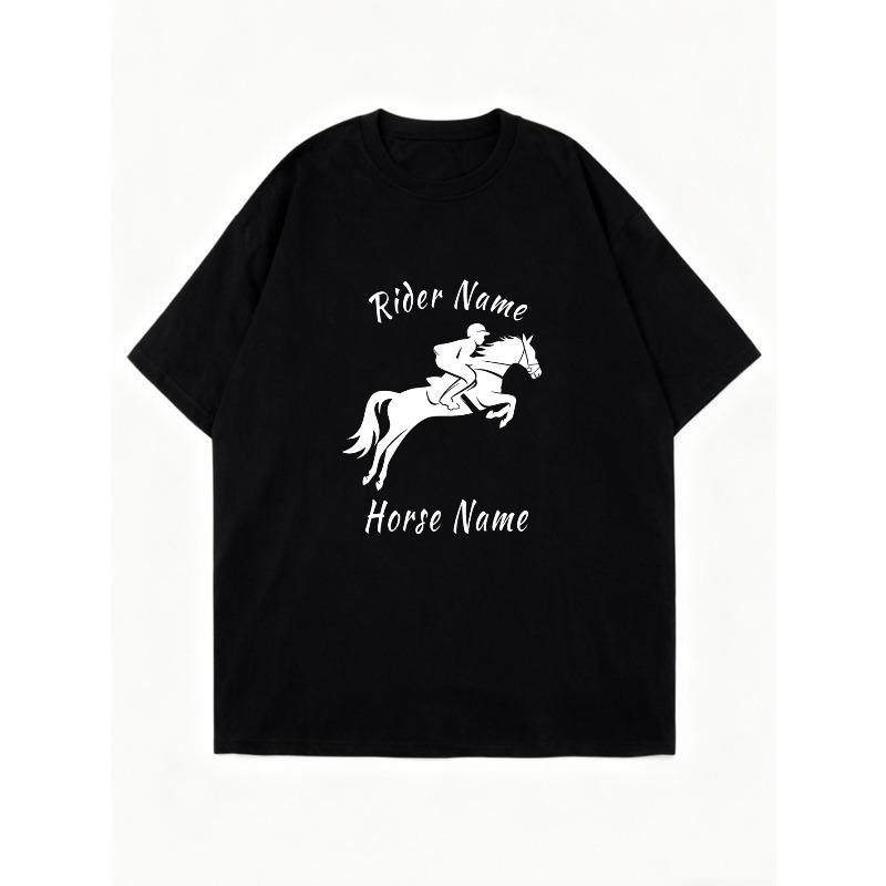 Oversized T Shirt Dress Black Horse And Rider Graphic With Custom Names For Equestrian Fans