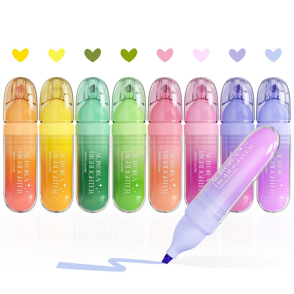 Four Candies Pastel Cute Stationery for and Diary A Great Gift for Girls and Highlighters, 8-Color Set, Non-Bleach, Quick-Drying, Beautiful, Marking,