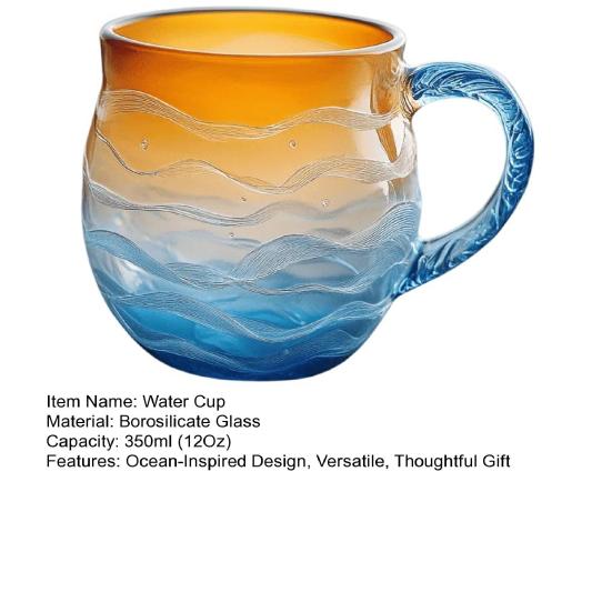 Sunset Ocean Cup Wave Pattern Water Glass 350ml Oceanic Theme Drinking Cup Artistic Drink Container for Beach Lovers
