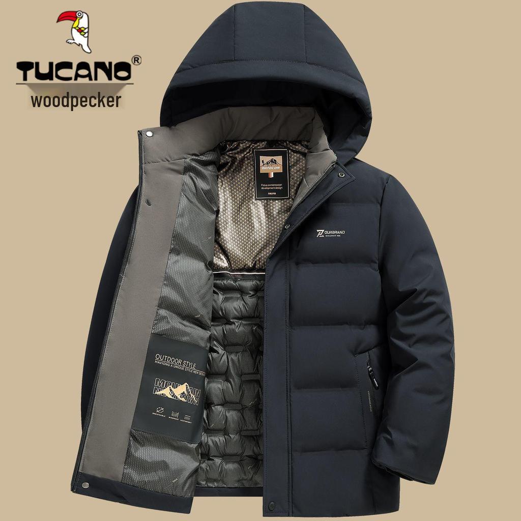 Woodpecker Men's Thick Hooded Winter Jacket - Middle-aged, Down Cotton Coat