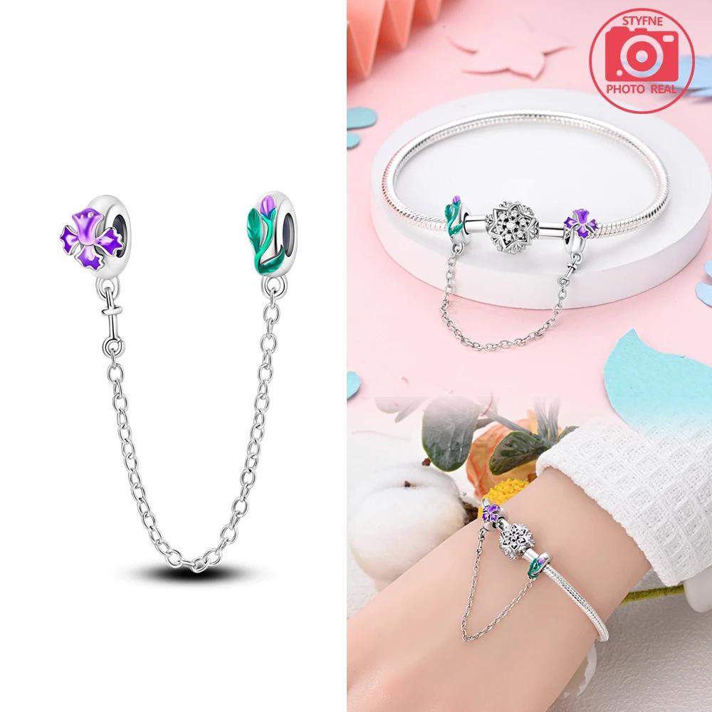 New Copper Colors Pink And Purple Butterfly Safety Chain Pendant Fit Copper Colors Original Bracelets Diy Birthday Jewelry Gift