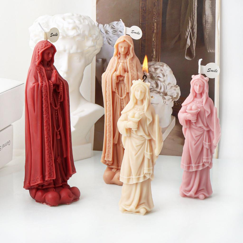 Virgin Statue Candle Silicone Mold Concrete Resin Molds Aromatherapy Candle Making Gypsum Mold for Religious Enthusiasts