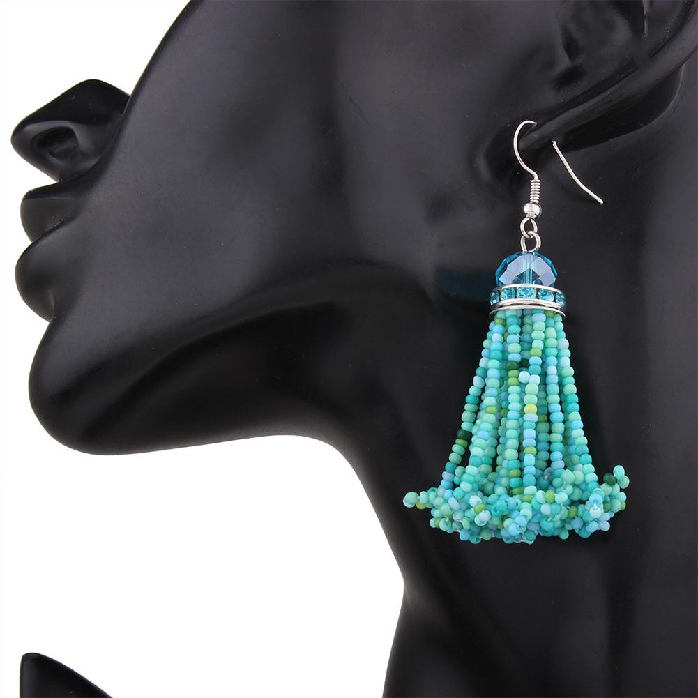 Women Teens Ethnic Bohemian Exaggerated Tassels Dangle Rhinestone Earrings Handmade Eardrop