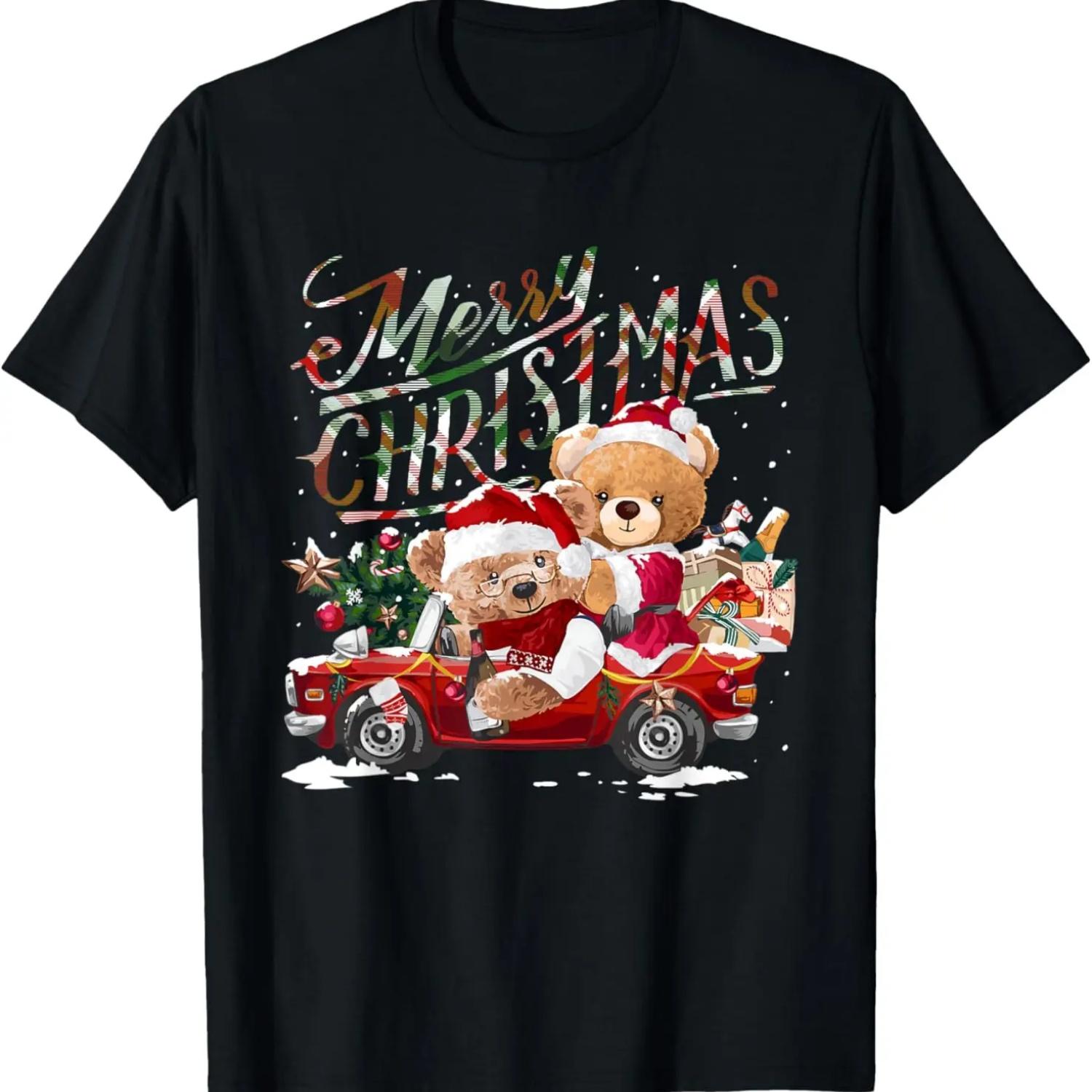 

Teddy bears and Christmas tree in red car T-Shirt S чёрный