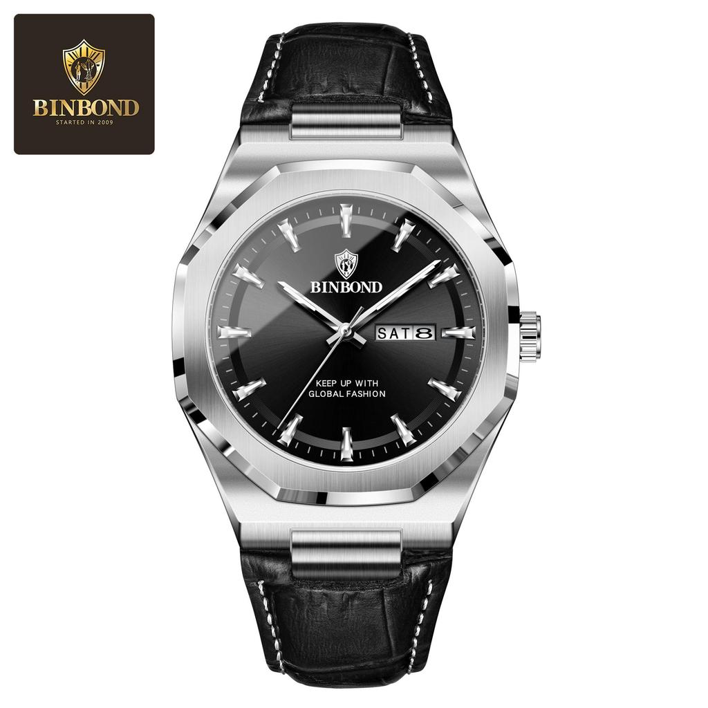 Binbang Men's Luminous Waterproof Quartz Watch with Calendar - Trendy Korean Style