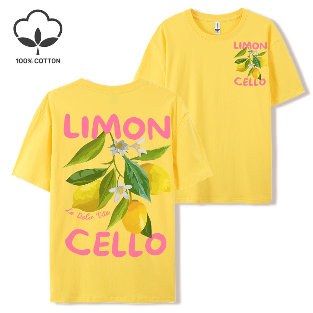 Lemon Fruits Cello Pink Letter Print Woman T Shirts Cotton Multicolor T Shirt Hip Hop Summer Short Sleeve Y2K Womens Streetwear