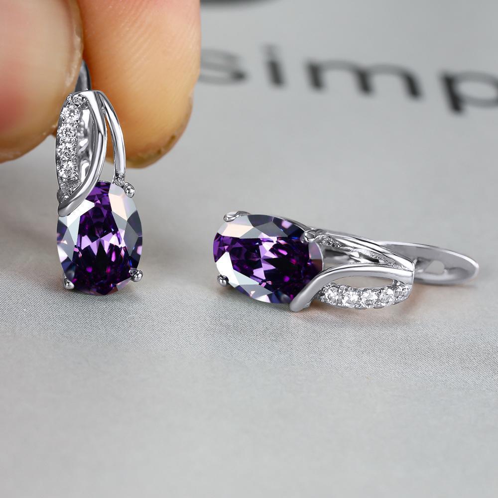Oval Blue Zircon Diamond Champagne Gold-Plated Earrings for Weddings & Engagements