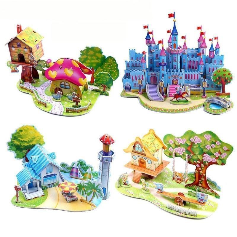 3D DIY Puzzle Jigsaw Baby Toy Kid Early Learning Castle Construction Pattern Gift for Children