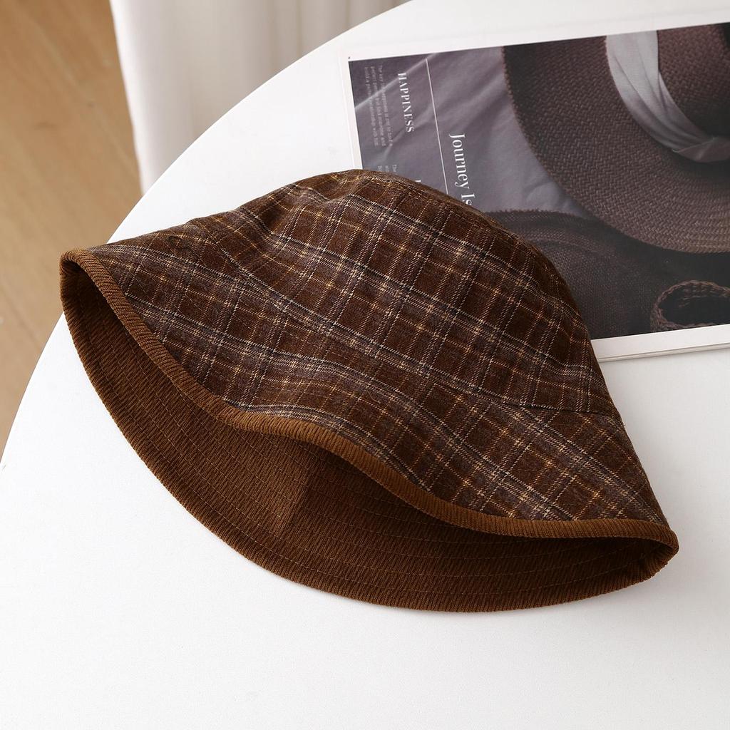Womens Plaid Print Winter Bucket Hat Retro Warm Beanie Cap For Women, Fashion Headwear For Cold Season, Unisex Vintage New