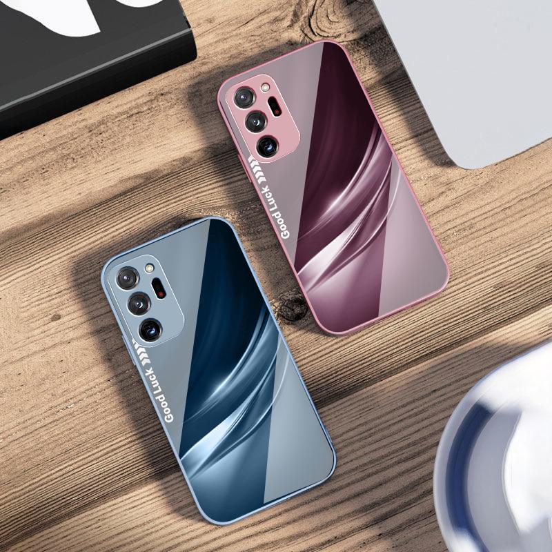 Glücklicher Farbverlauf Wellenmuster Für Samsung Galaxy Note 8 9 10 PRO 20 Ultra A01 02 03 Core 04E 4G 12 13 5G Gehärtetes Glas Handyhülle