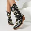 Fashion IPPEUM Cowboy Boots For Women Brown Ankel Block Heel Embroider Silver Pu Leather Plush Size 35-46 Western Cowgirl Shoes