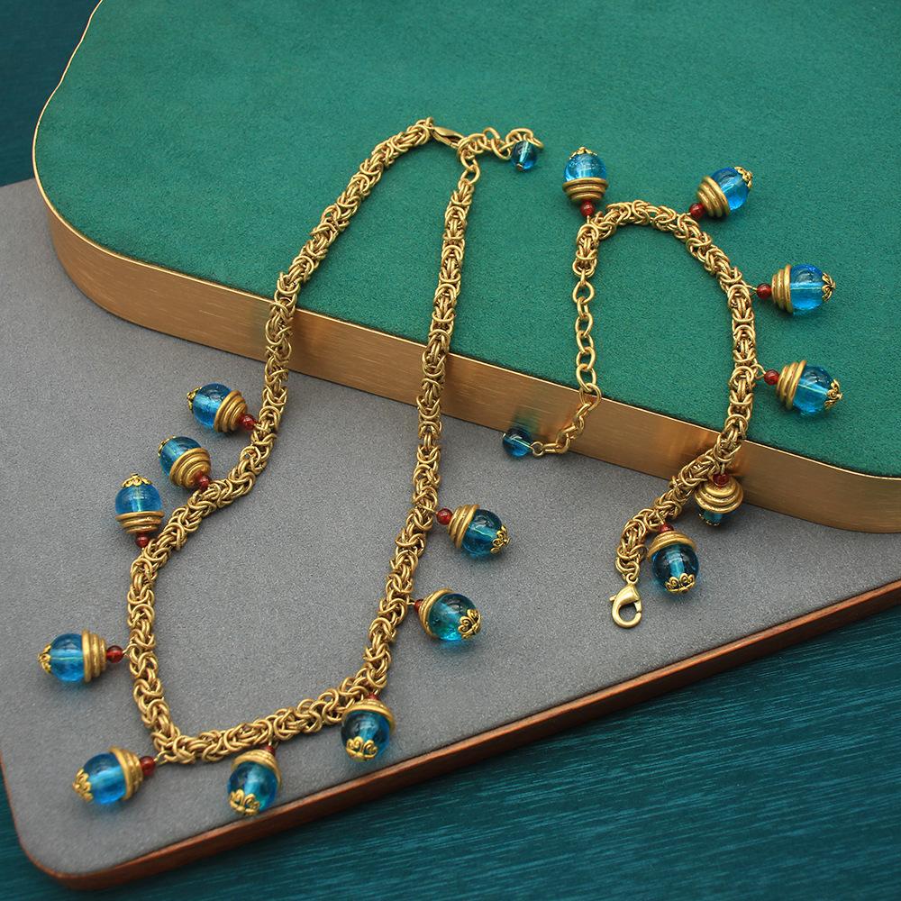 Gorgeous Tassel Glazed Necklace Handmade Chain Vintage High-End Necklace Bracelet Medieval Set Handmade