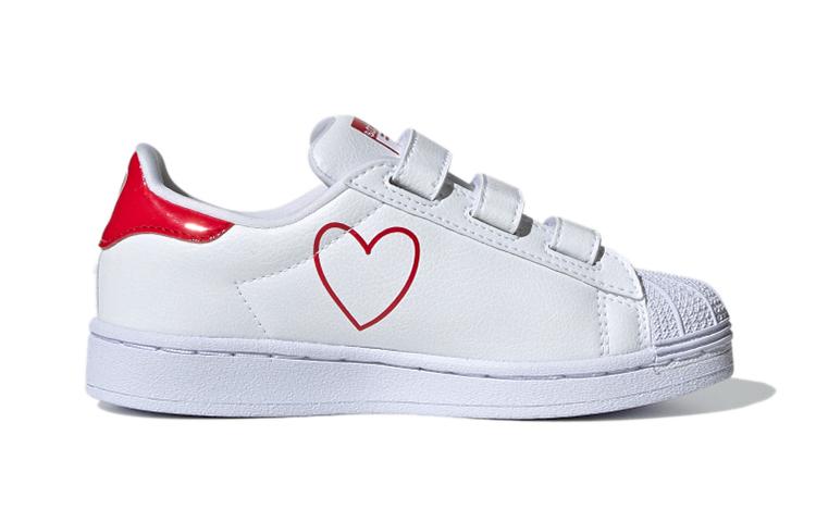 adidas Originals SUPERSTAR CF C Lace Up Breathable Low Top Kids' Skateboarding Shoes White Red FX7170