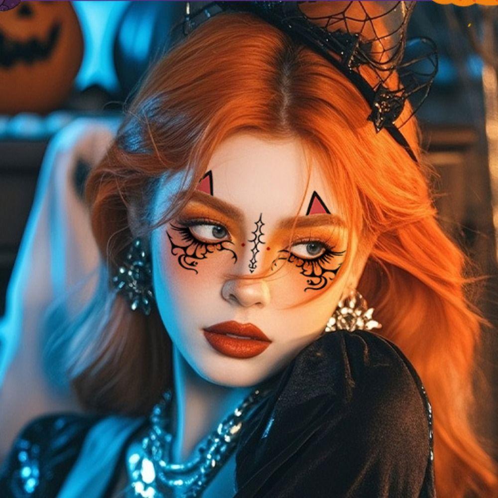 Waterproof Halloween Face Tattoo Disposable Bat Face Stickers Cheek Temporary Stickers  Women
