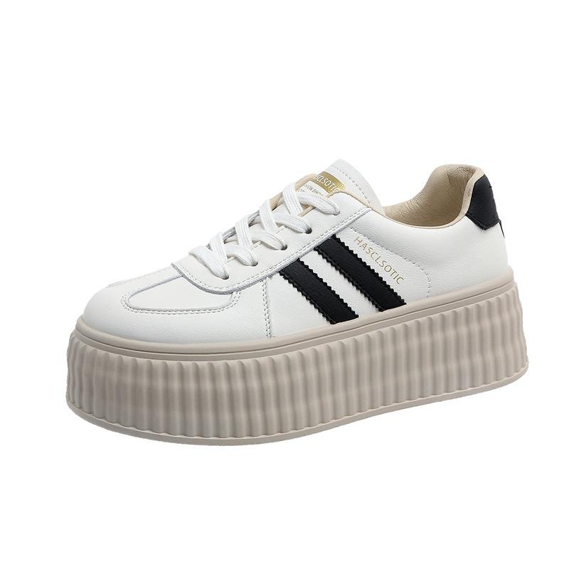 Leather children's thick-soled heightening women's shoes spring new versatile little white shoes casual sports board shoes