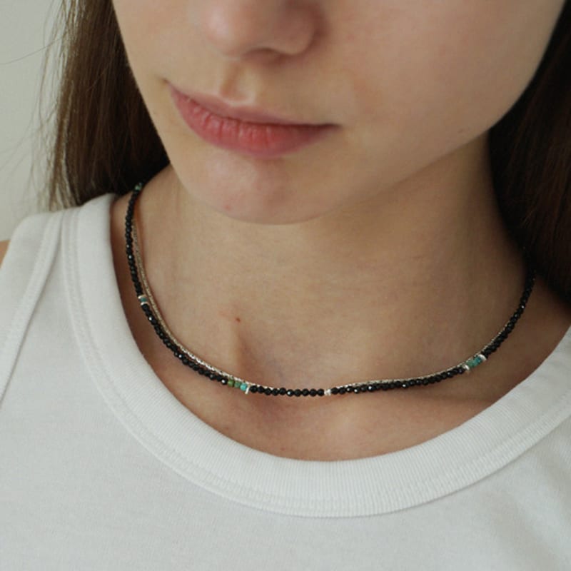 OURPIERRE [SILVER 925] GLITTER NECKLACE BLACK