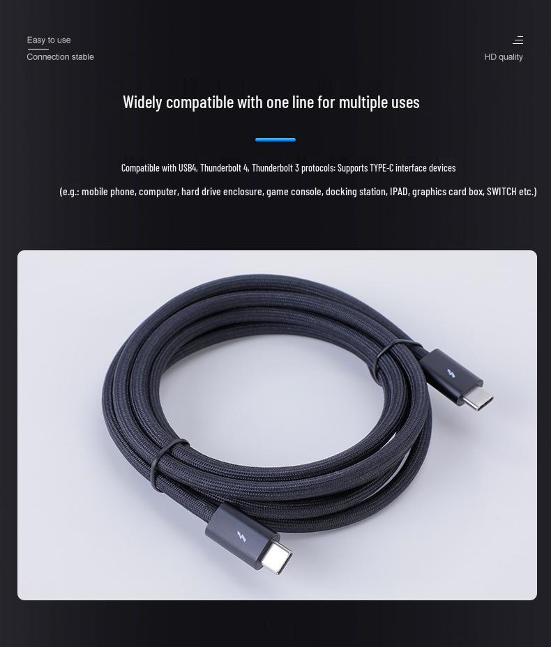 USB4 High-Speed Thunderbolt 4 Data Cable for 8K Screen Projection and File Transfer