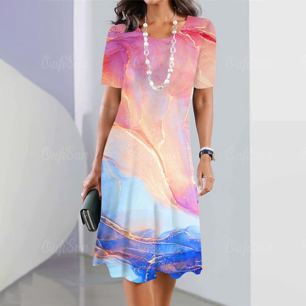 2026 New Women's Summer Dress Elegant and Beautiful Graphic Printing Loose Casual Round Neck Dress