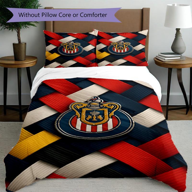 3pcs Duvet Cover Set (1*Duvet Cover + 2*Pillowcase, Without Core), Club Deportivo Guadalajara Print Bedding Set, Bedroom Decor, All‑Season, Birthday G