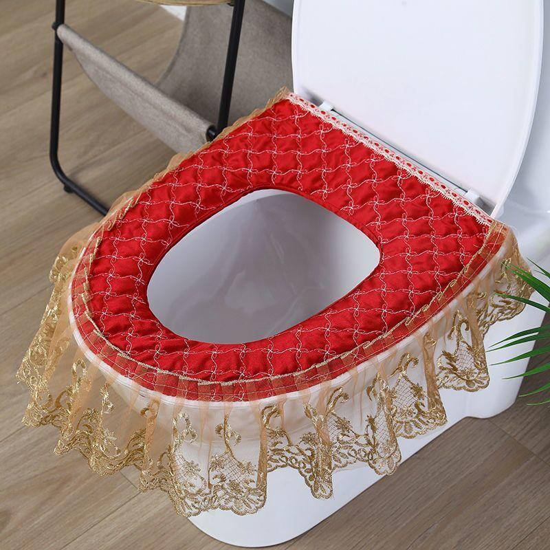 

Новое тканевое сиденье для унитаза Универсальное для всех сезонов U-образное сиденье для унитаза на молнии Кружевное сиденье для унитаза 3