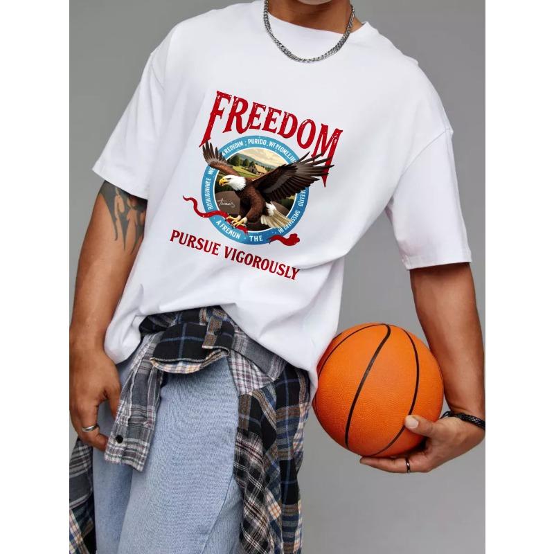 Freedom Eagle Graphic T Shirt White American Eagle and Freedom Text Design for Casual Wear Outdoor Activities and Patriotic Events