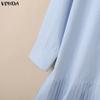 VONDA Elegant Women Lapel Neck Long Sleeve Striped Ruffled Casual Shirts Dress