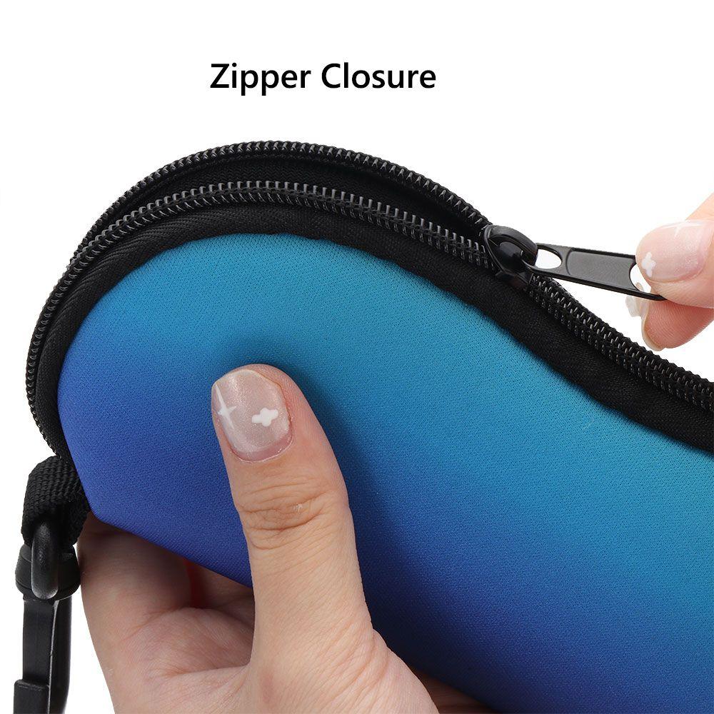 Soft Sunglasses Case with Carabiner, Ultra-Light Portable Neoprene Zipper Glasses Case, Safety Zipper Eyeglass Pouch