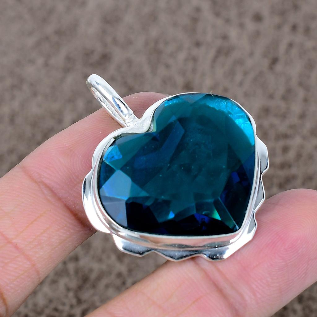 Indicolite Tourmaline Gemstone 925 Sterling Silver Jewelry Pendant 1.69" KKG-557