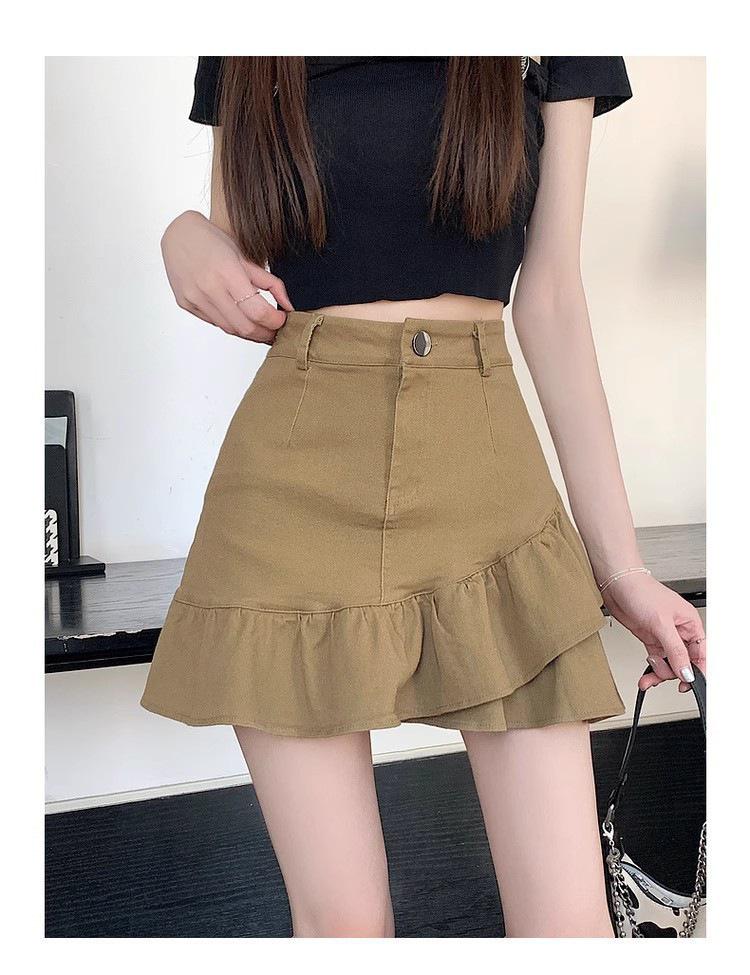 Women s Ruffled High-Waisted White Denim A-Line Mini Skirt L