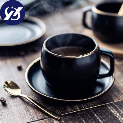 250 ml ceramiczny kubek do kawy i spodek czarny pigmentowany porcelanowy zestaw filiżanek do herbaty z zestawem łyżek do napojów