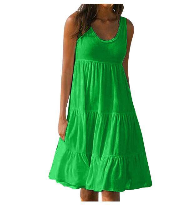 Women's Sleeveless Round Neck Patchwork Beach Dress - 7 Colors, 8 Sizes
