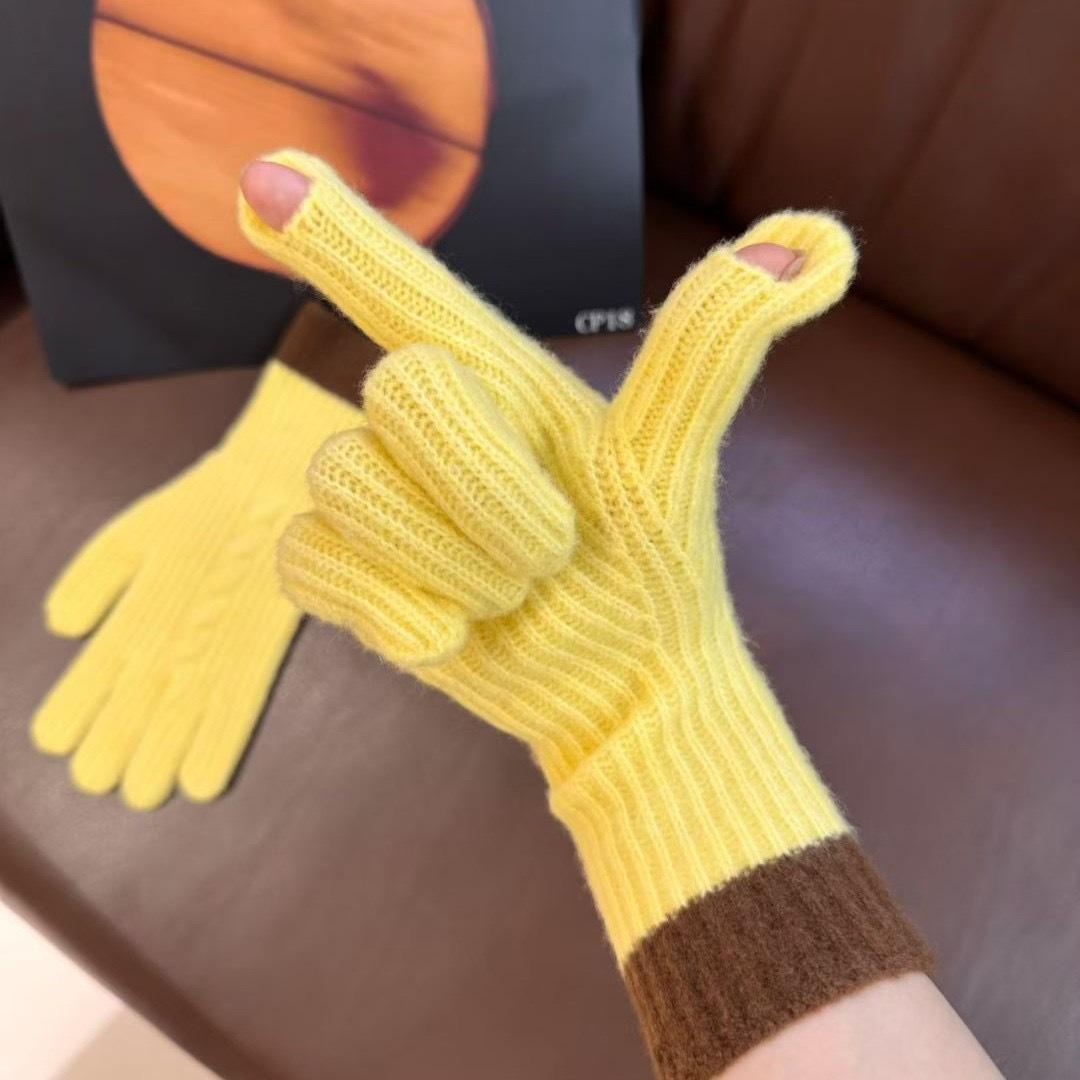 

Перчатки без пальцев вязаные сенсорные велосипедные в стиле пэчворк конфетных цветов в корейском стиле