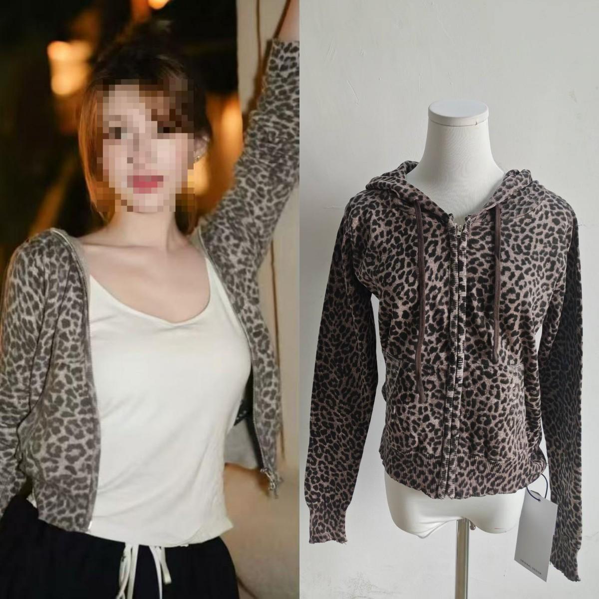 

Zhao Lusi Leopard Print Slim Hoodie Jacket - Women s Spring Casual Short Top L