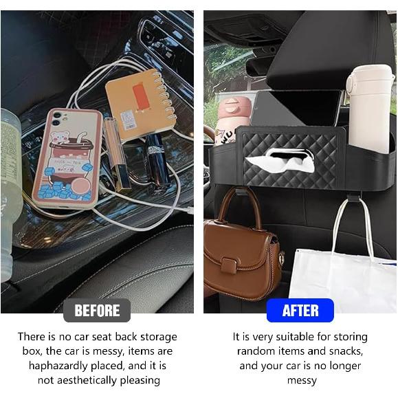 Mandark Car Headrest Backseat Storage Bag,Multifunctional car seat back storage box,With drink cup holder and hook,Car Travel