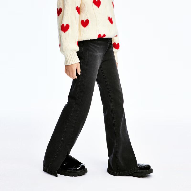 little MO&Co. Girls  Thermal Velvet Flared Slit Jeans 110