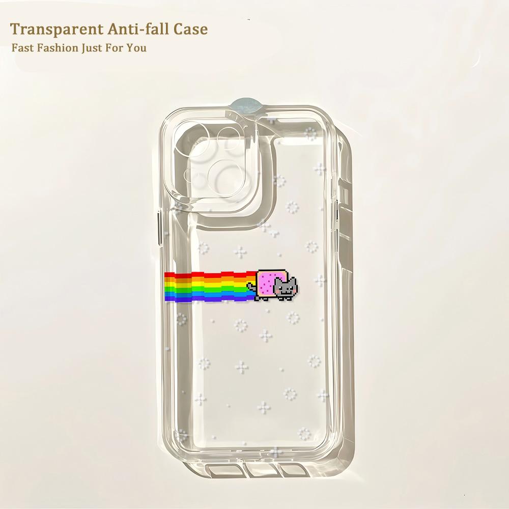 Cartoon Game N-Nyan Cat Phone Case For iPhone 17 16 16e 15 14 13 12 11 Mini Pro Max X XR XSMax Air Plus Transparent Back Cover