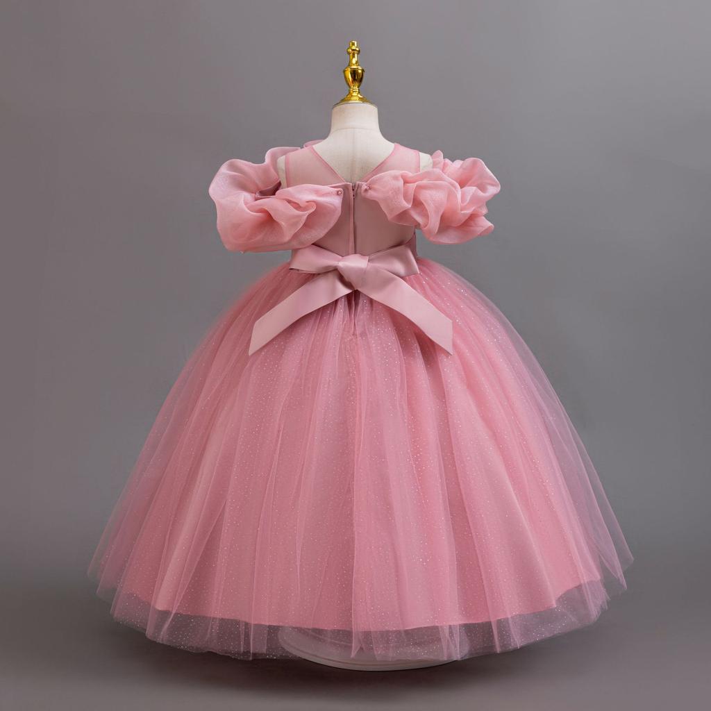 Baby Girls Flower One Shoulder Wedding Dress Princess Evening Dress Ball Gown Party Lace Long Dress 3-12 Year Old Clothes