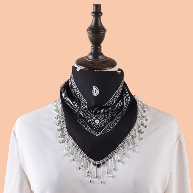 Shimmering Fringed Bandanas Scarf for Party Fashionable Cashew Flower Head Scarf for Women Men Club Party Costume Props