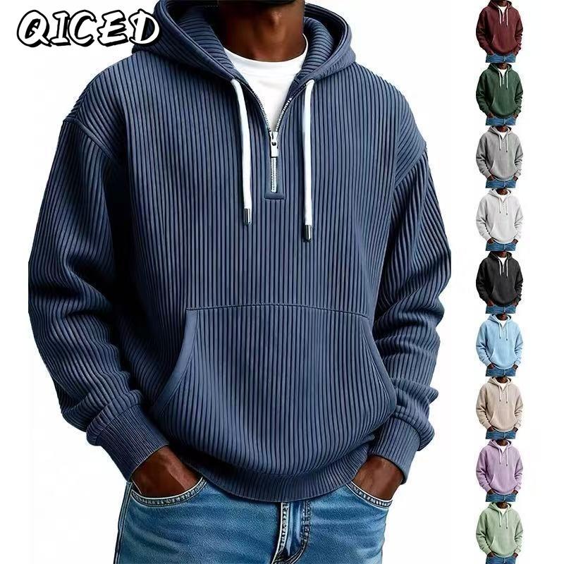 QICED Men's Fashion Autumn/Winter Long Sleeves Hooded Casual Solid Color Print Autumn Winter Hoodie