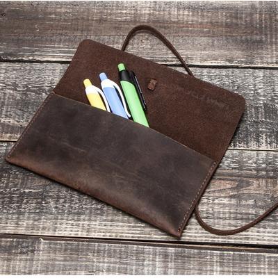 Ręcznie robiony Vintage Skórzany Piórnik Rolowany Etui Retro Prawdziwa Skóra Bydlęca Uchwyt na Długopisy Torba Biuro Szkoła Artykuły Papiernicze Prezent dla Artysty